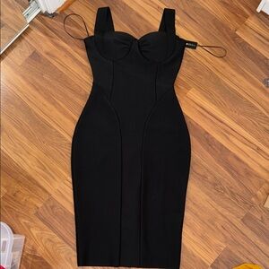 FashionNova Black Fitted Midi Dress